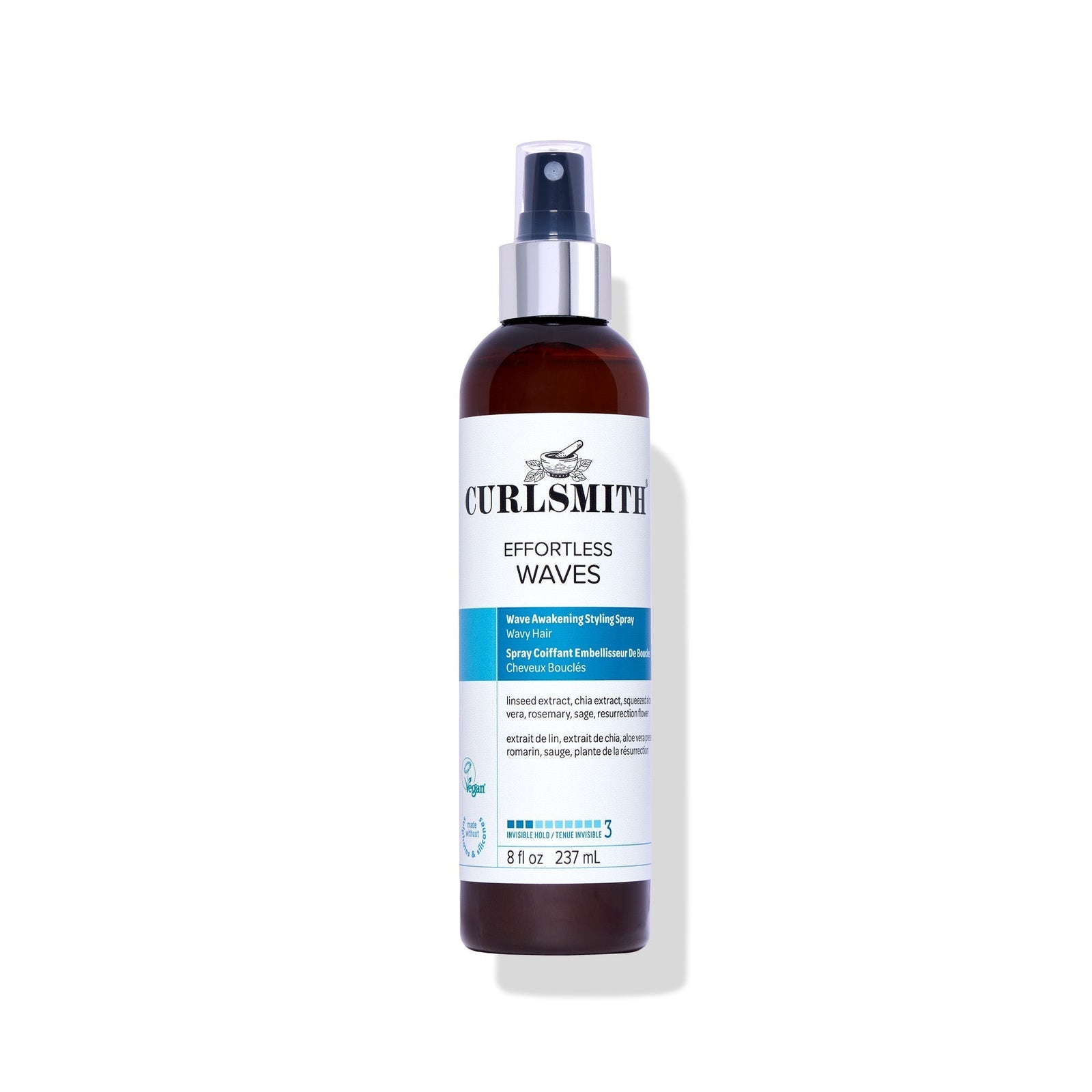 Curlsmith Effortless Waves hair product bottle on a white background, Click to enlarge