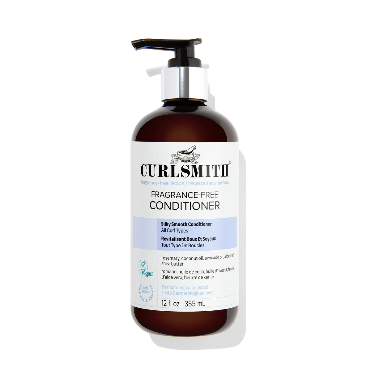 Curly Smith fragrance-free conditioner bottle on a white background