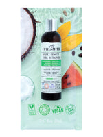 Curlsmith hair product bottle with coconut, mango, and watermelon illustration on a green background
