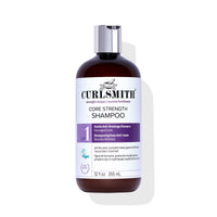 Curlsmith core strength shampoo bottle on a white background