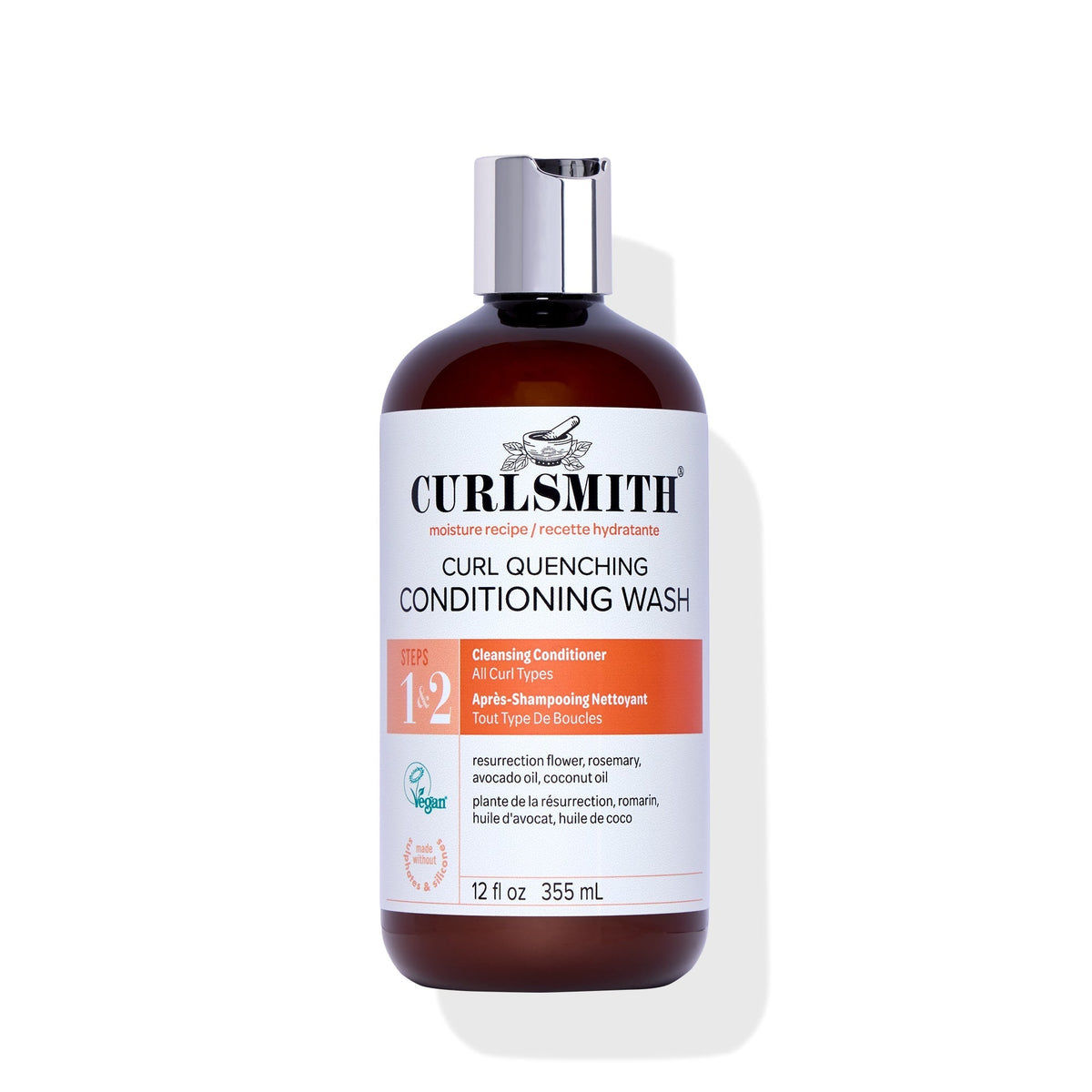 Curly hair conditioning wash bottle with Curlesmith branding on a white background