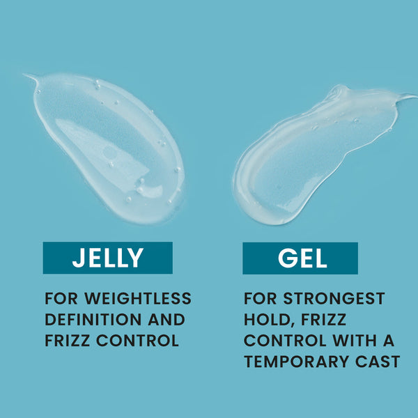 Two droplets of jelly and gel on a blue background with text describing their uses.