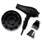 Black hair dryer with attachments on a white background, featuring the 'Curlsmith' brand.