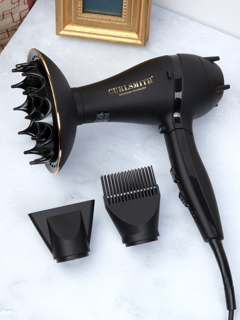 CURLSMITH Defrizzion - Secador de pelo con difusor extra grande, para  cabello rizado, reduce el encrespamiento, 3 velocidades, 4 ajustes de  calor